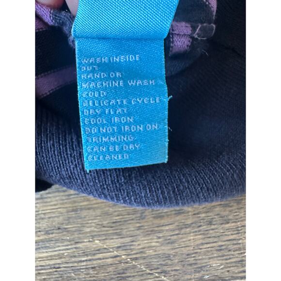 J.McLaughlin Striped Knit Sweater Purple Navy Gold Buttons S - Picture 4 of 8